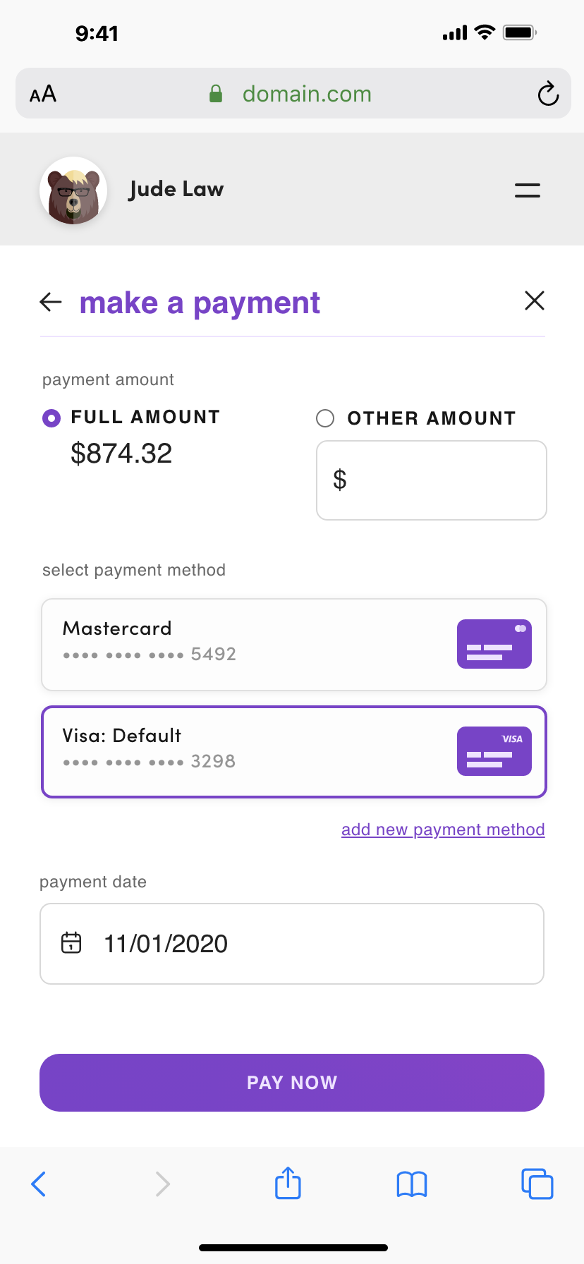 View for making a payment with custom choices